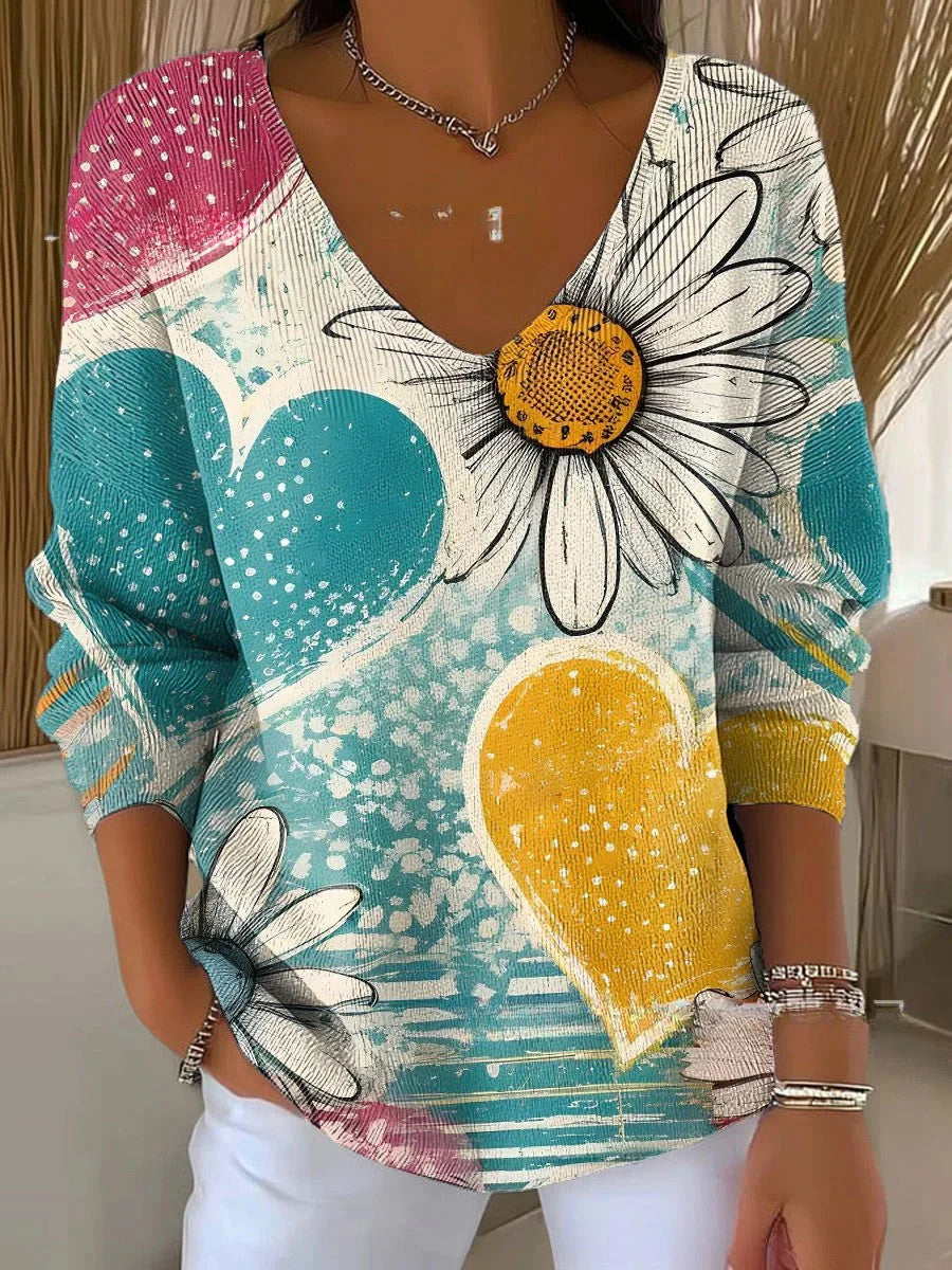 BENEDETTA™ | HEARTS KNIT V-NECK SWEATER