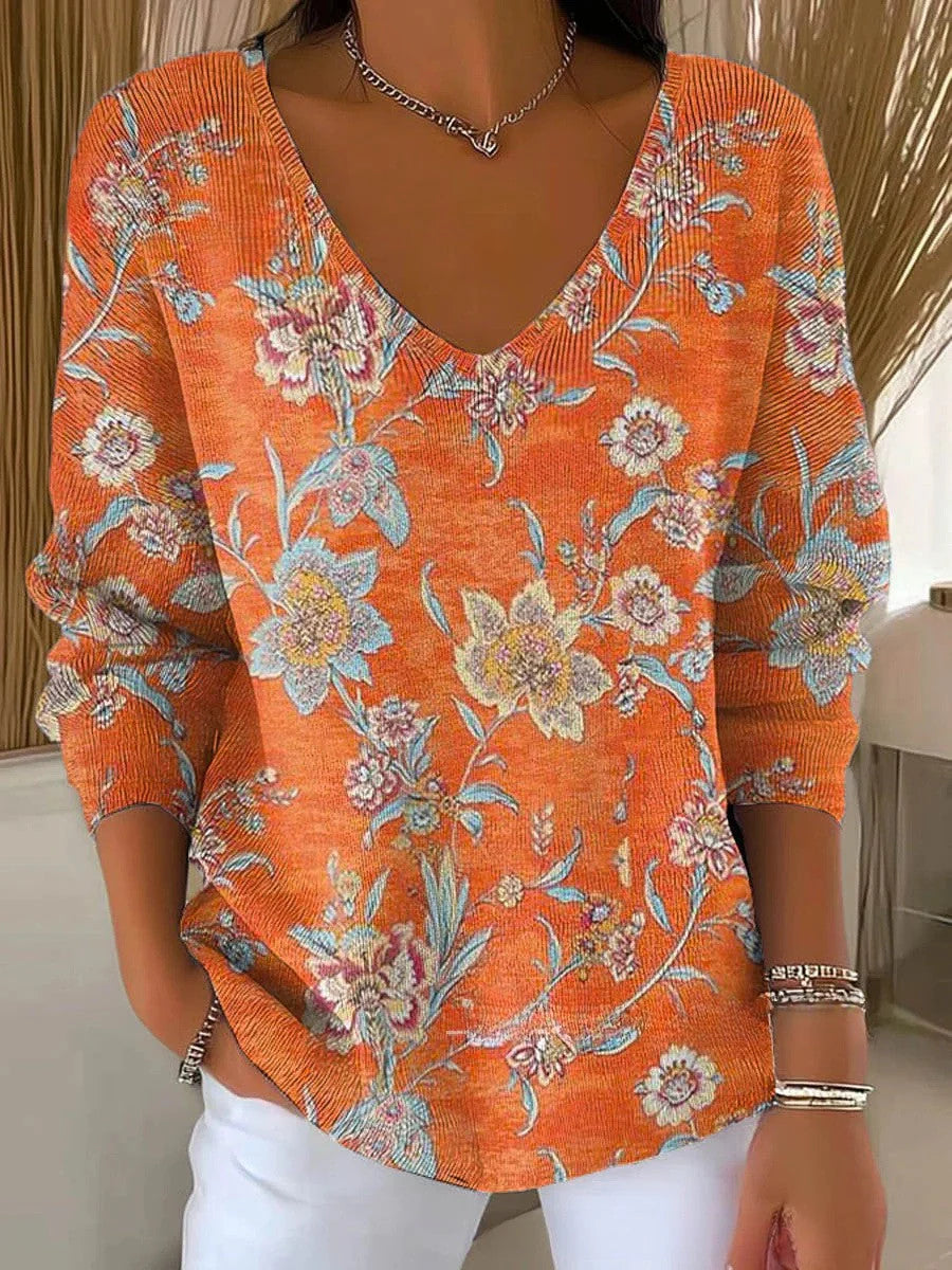 BENEDETTA™ | KNIT ORANGE V-NECK SWEATER