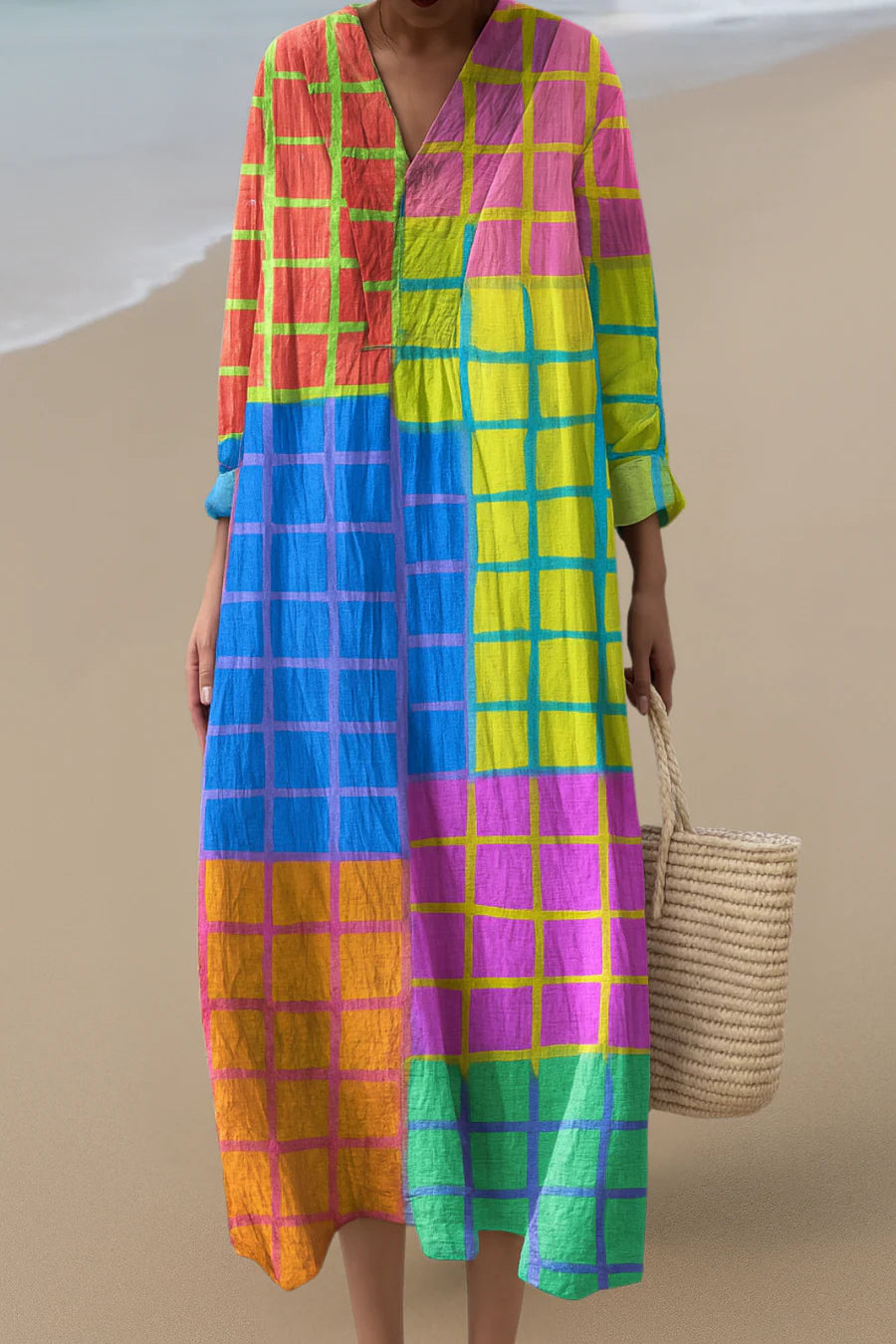 ELARA™ | COLORFUL GRID MAXI DRESS