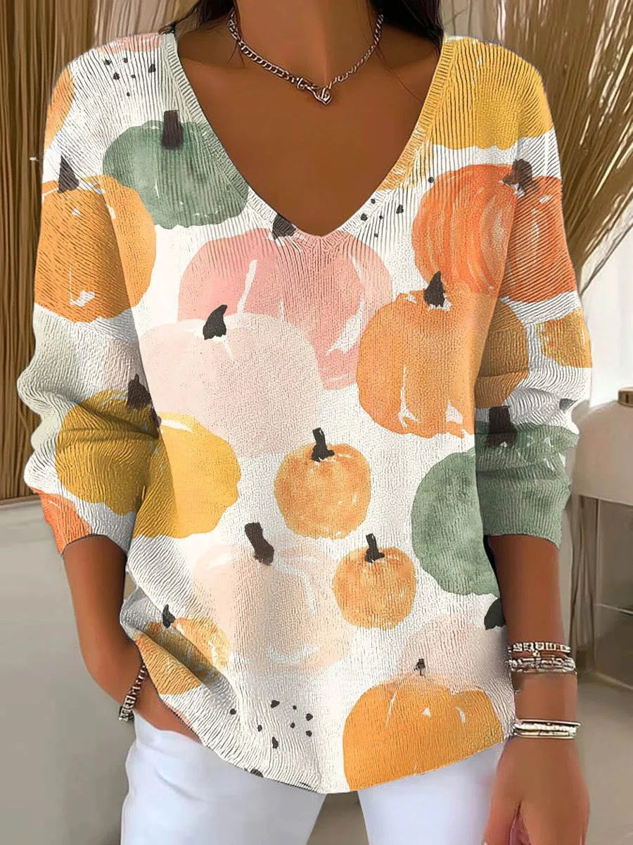 BENEDETTA™ | KNIT PUMPKIN V-NECK SWEATER