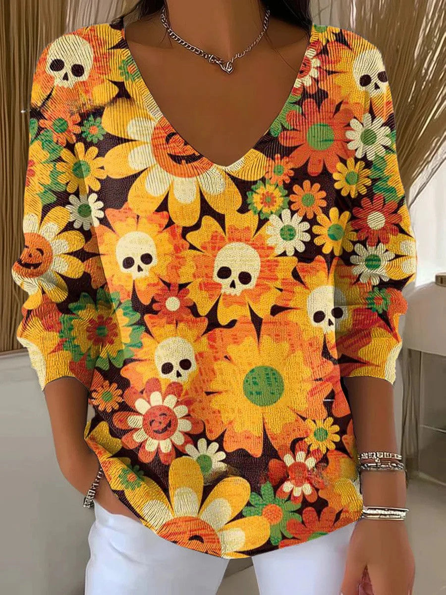BENEDETTA™ | FLORAL KNIT V-NECK SWEATER