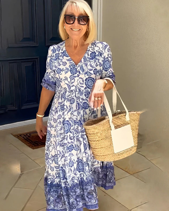 KEISHA™ | ELEGANT V-NECK FLORAL DRESS
