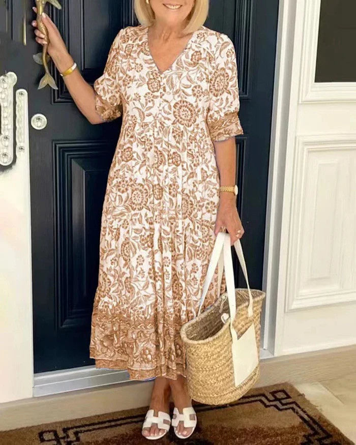 KEISHA™ | ELEGANT V-NECK FLORAL DRESS