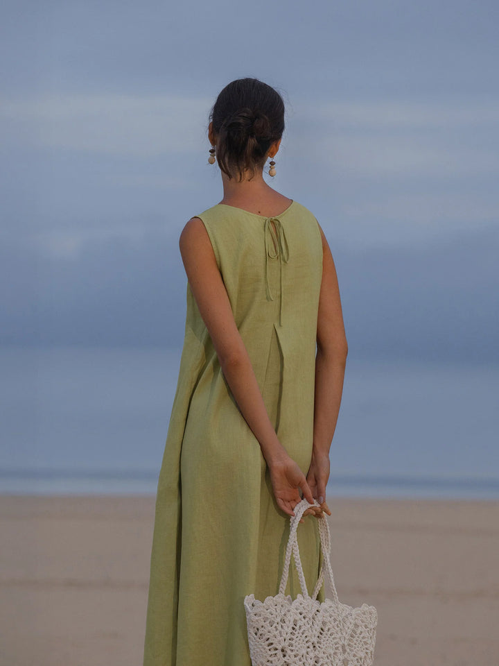 TARA | 100% LINEN SLEEVELESS A-LINE MAXI DRESS