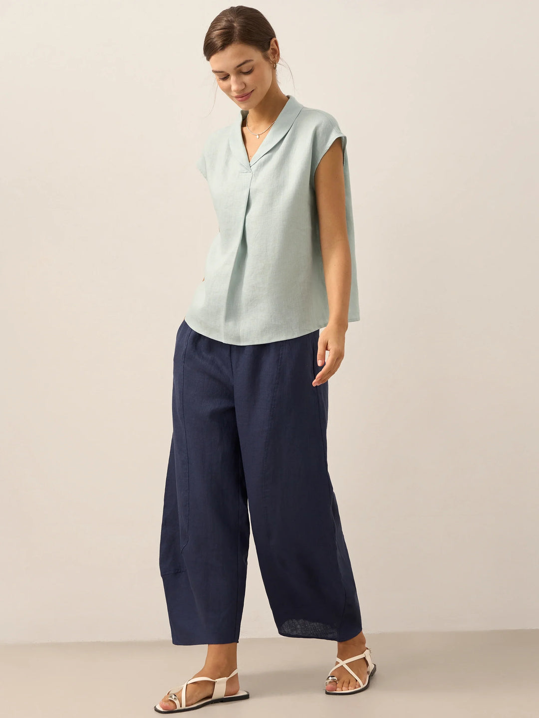 ELARA | 100% LINEN SHAWL V-NECK CAP SLEEVES TOP