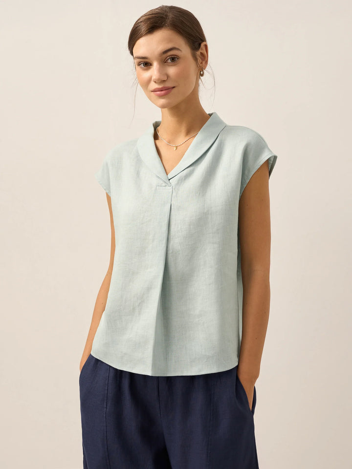 ELARA | 100% LINEN SHAWL V-NECK CAP SLEEVES TOP