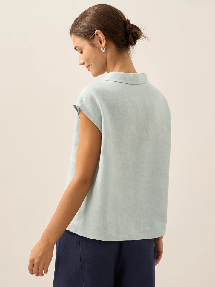 ELARA | 100% LINEN SHAWL V-NECK CAP SLEEVES TOP