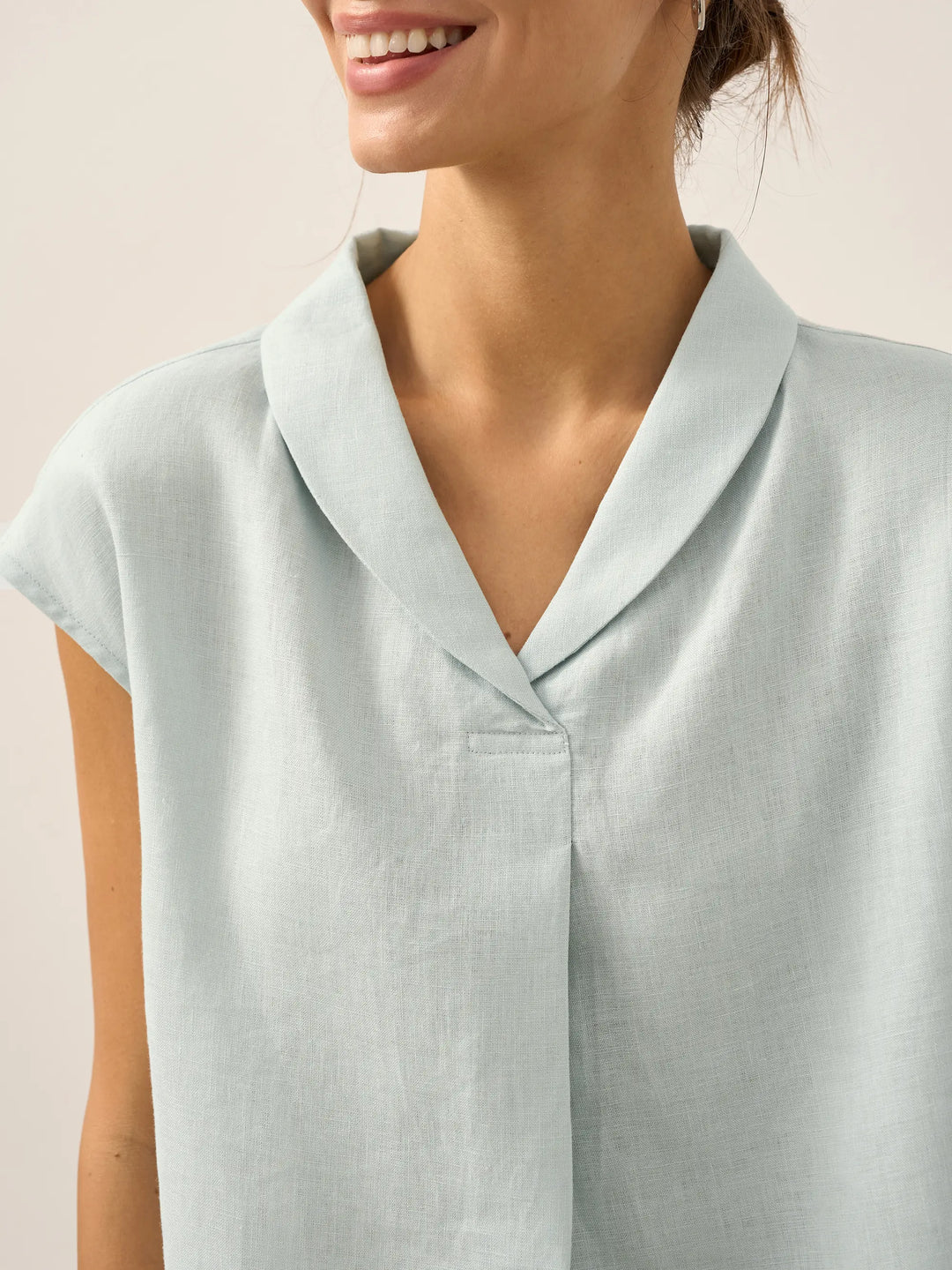 ELARA | 100% LINEN SHAWL V-NECK CAP SLEEVES TOP
