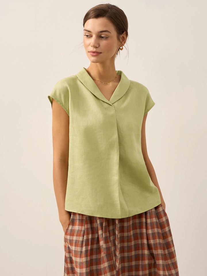 ELARA | 100% LINEN SHAWL V-NECK CAP SLEEVES TOP