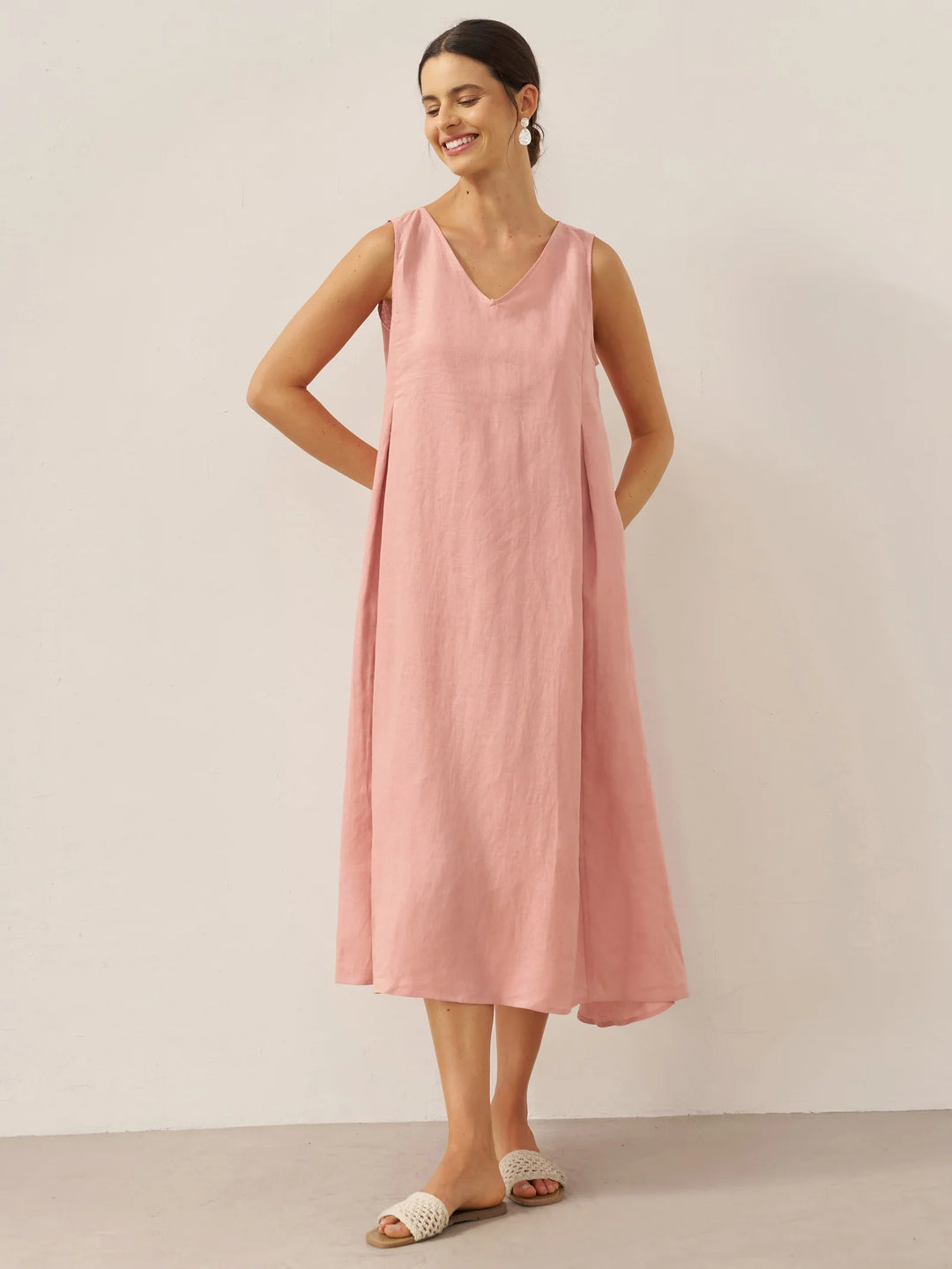 TARA | 100% LINEN SLEEVELESS A-LINE MAXI DRESS