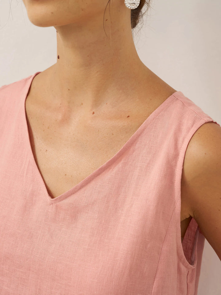 TARA | 100% LINEN SLEEVELESS A-LINE MAXI DRESS