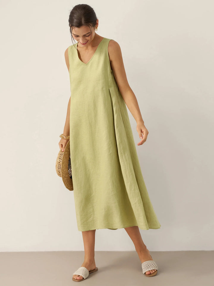 TARA | 100% LINEN SLEEVELESS A-LINE MAXI DRESS