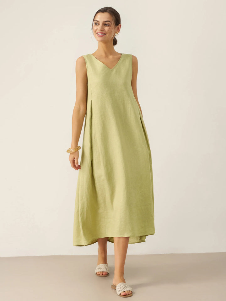 TARA | 100% LINEN SLEEVELESS A-LINE MAXI DRESS