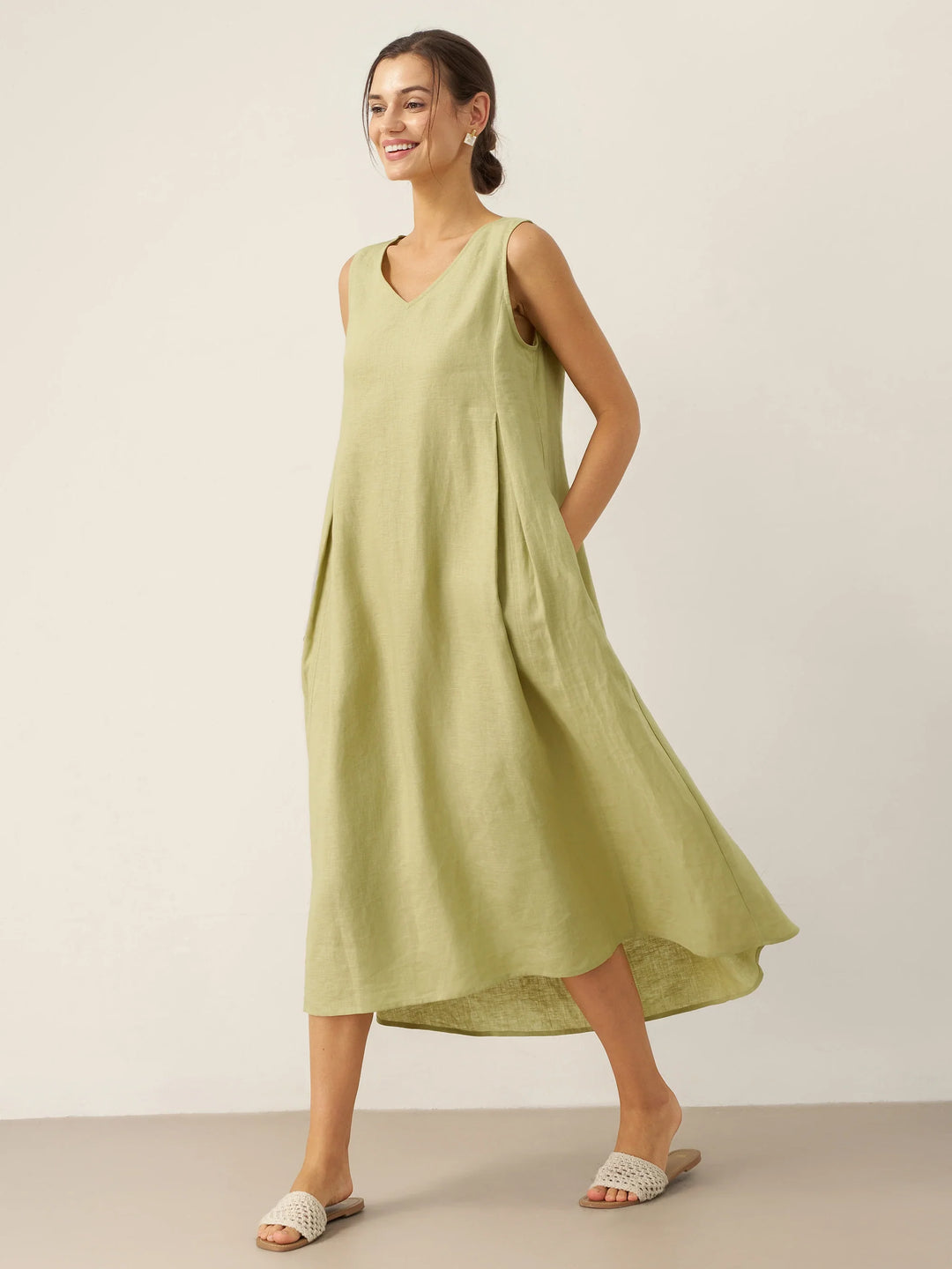 TARA | 100% LINEN SLEEVELESS A-LINE MAXI DRESS