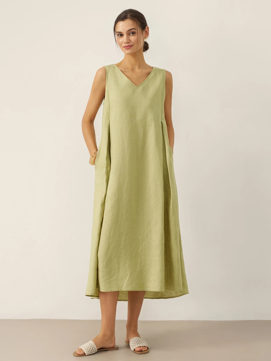 TARA | 100% LINEN SLEEVELESS A-LINE MAXI DRESS