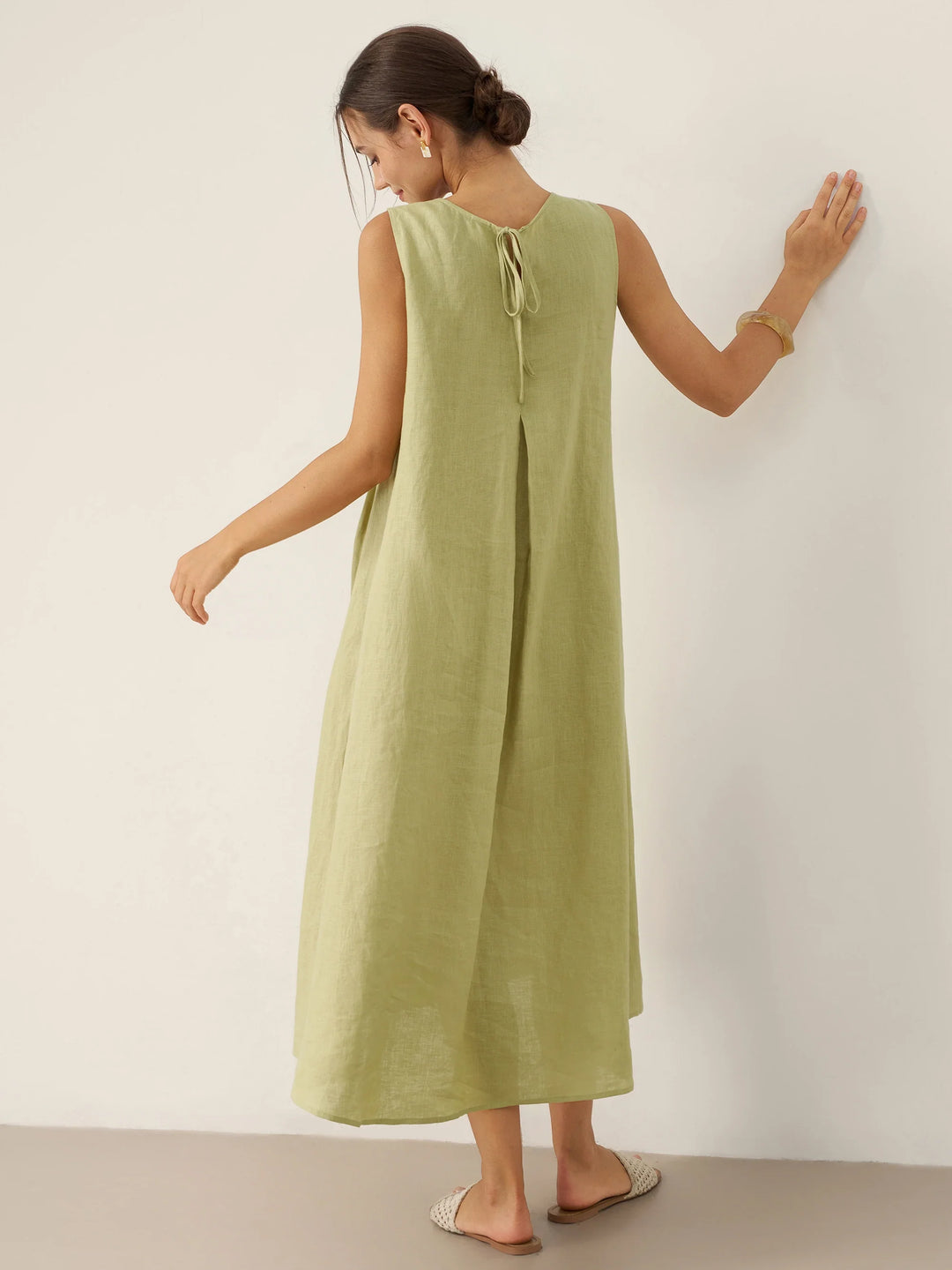 TARA | 100% LINEN SLEEVELESS A-LINE MAXI DRESS