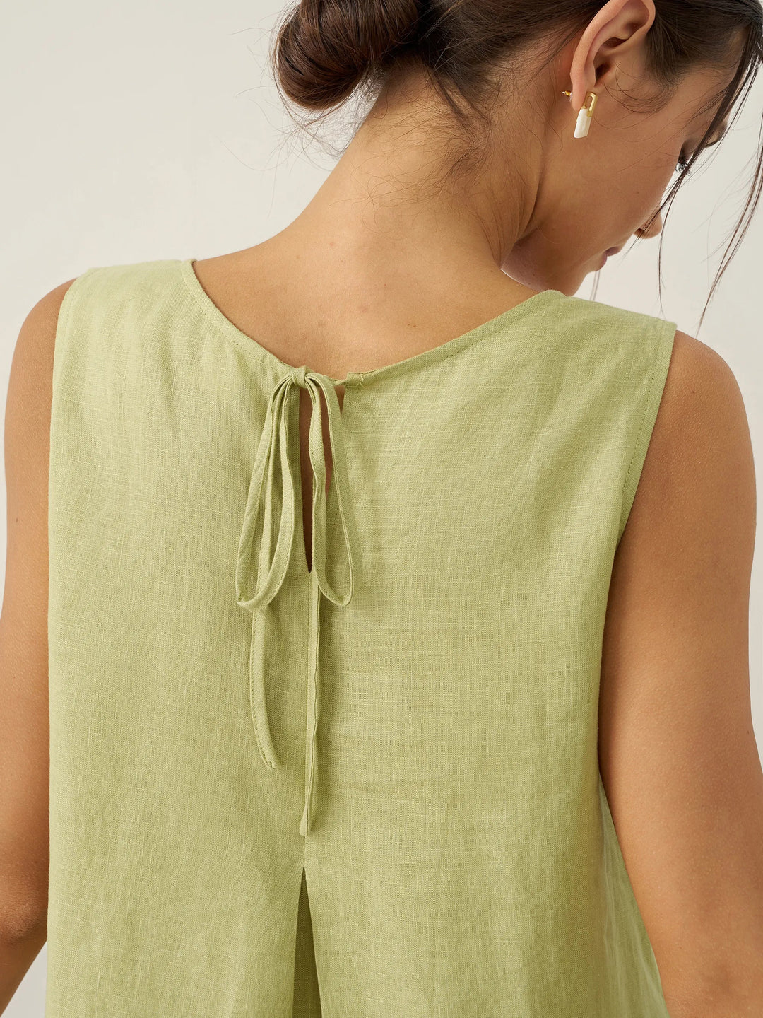TARA | 100% LINEN SLEEVELESS A-LINE MAXI DRESS