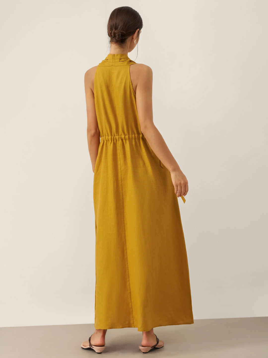 BETH | 100% LINEN V-NECK HALTER MAXI DRESS