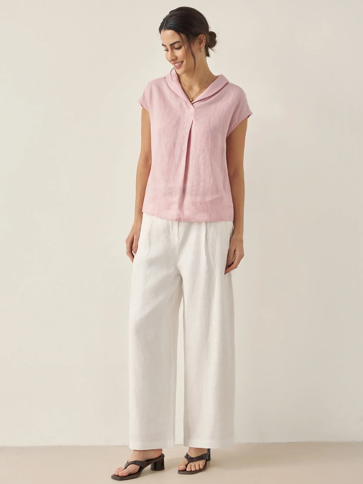 ELARA | 100% LINEN SHAWL V-NECK CAP SLEEVES TOP