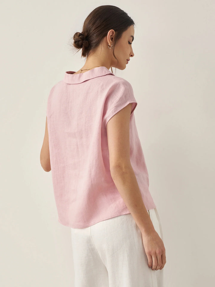 ELARA | 100% LINEN SHAWL V-NECK CAP SLEEVES TOP