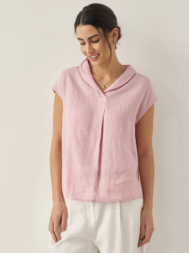 ELARA | 100% LINEN SHAWL V-NECK CAP SLEEVES TOP
