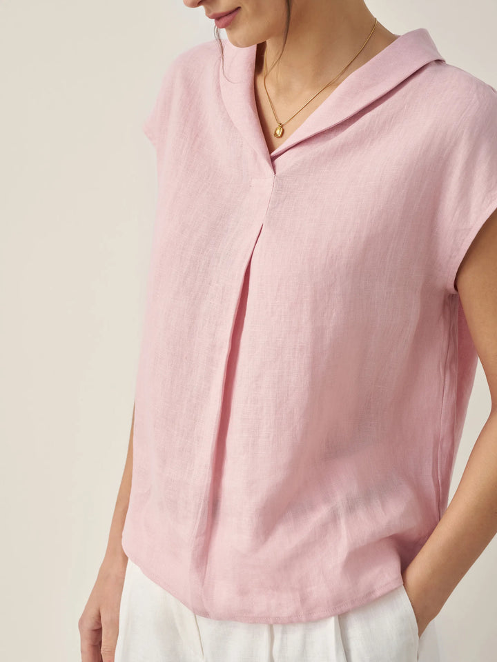ELARA | 100% LINEN SHAWL V-NECK CAP SLEEVES TOP