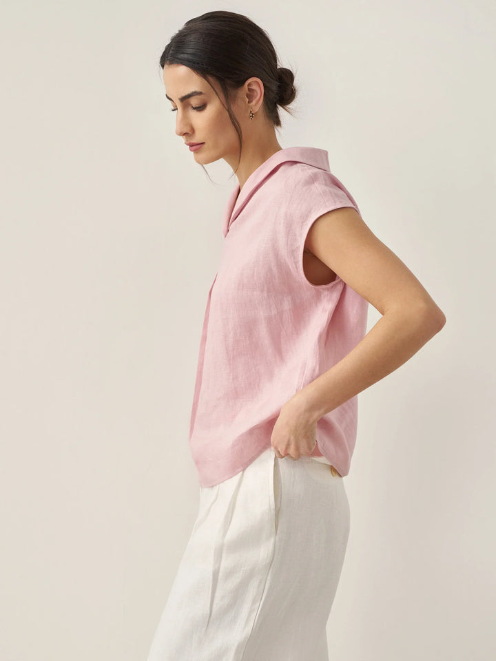 ELARA | 100% LINEN SHAWL V-NECK CAP SLEEVES TOP