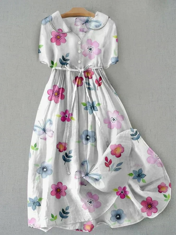 DAHLIA™ | SUMMER FLORAL A-LINE DRESS WITH WAIST TIE