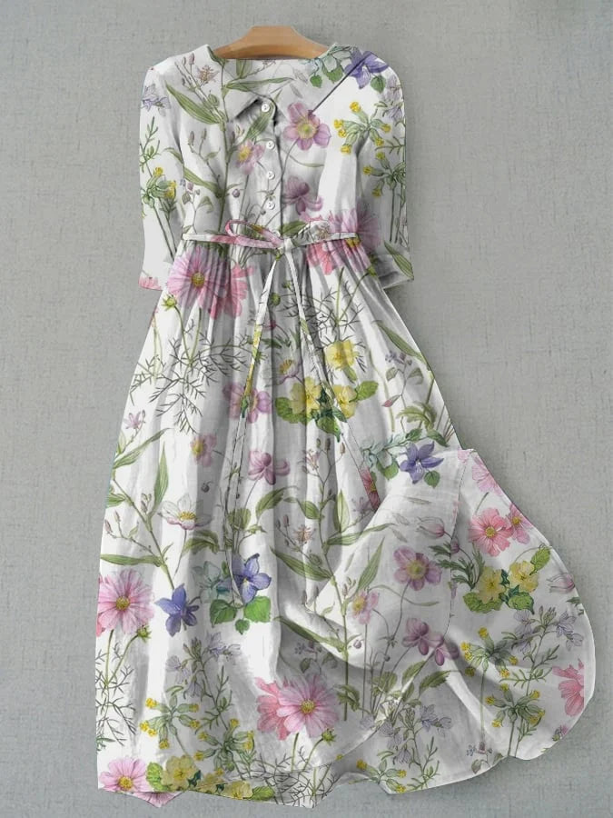 DAHLIA™ | SUMMER FLORAL A-LINE DRESS WITH WAIST TIE
