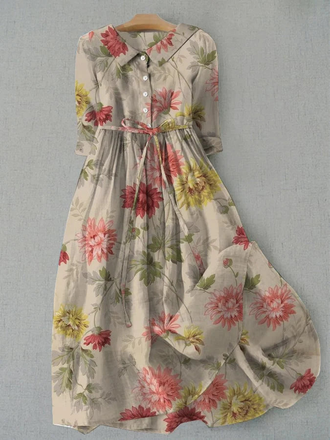 DAHLIA™ | SUMMER FLORAL A-LINE DRESS WITH WAIST TIE