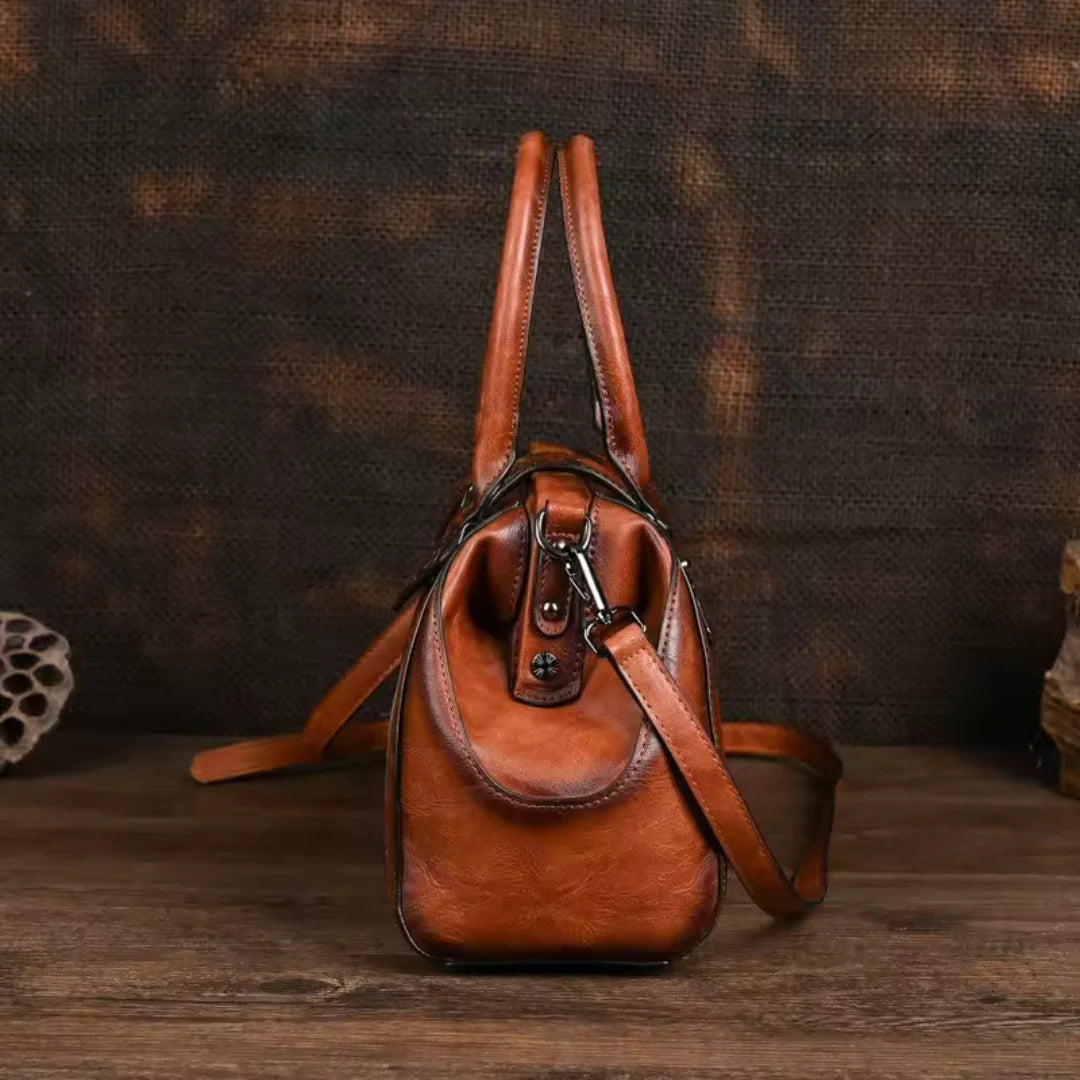 FLORINA™ | ENGRAVED LEATHER HANDBAG WITH FLORAL PATTERN