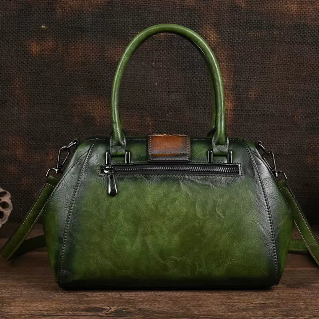 FLORINA™ | ENGRAVED LEATHER HANDBAG WITH FLORAL PATTERN