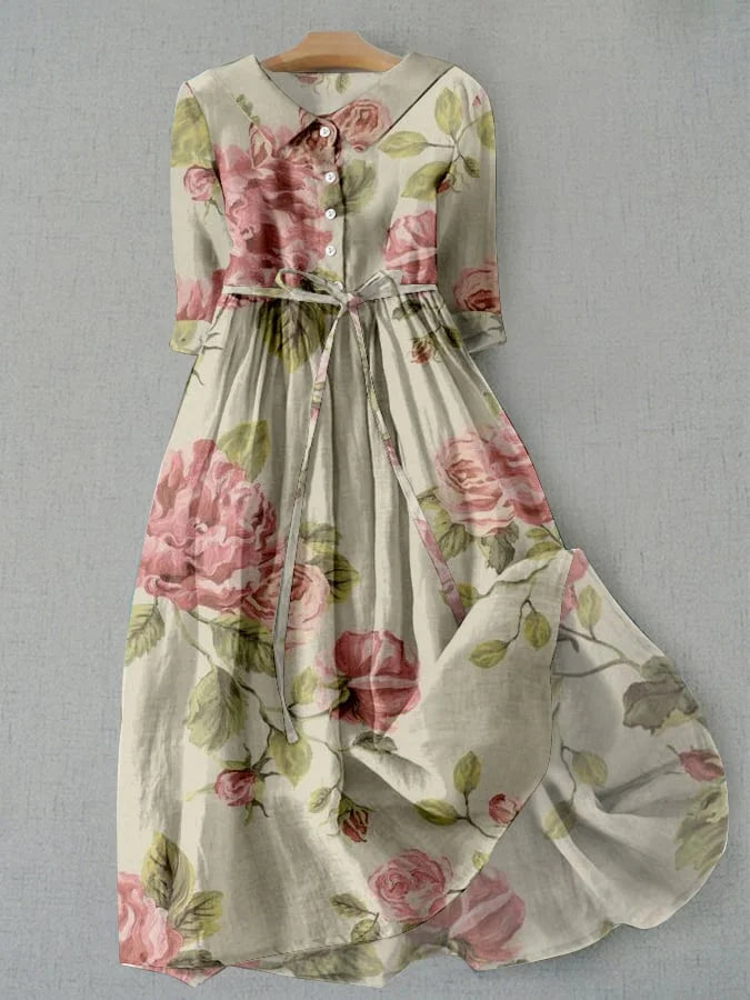DAHLIA™ | SUMMER FLORAL A-LINE DRESS WITH WAIST TIE