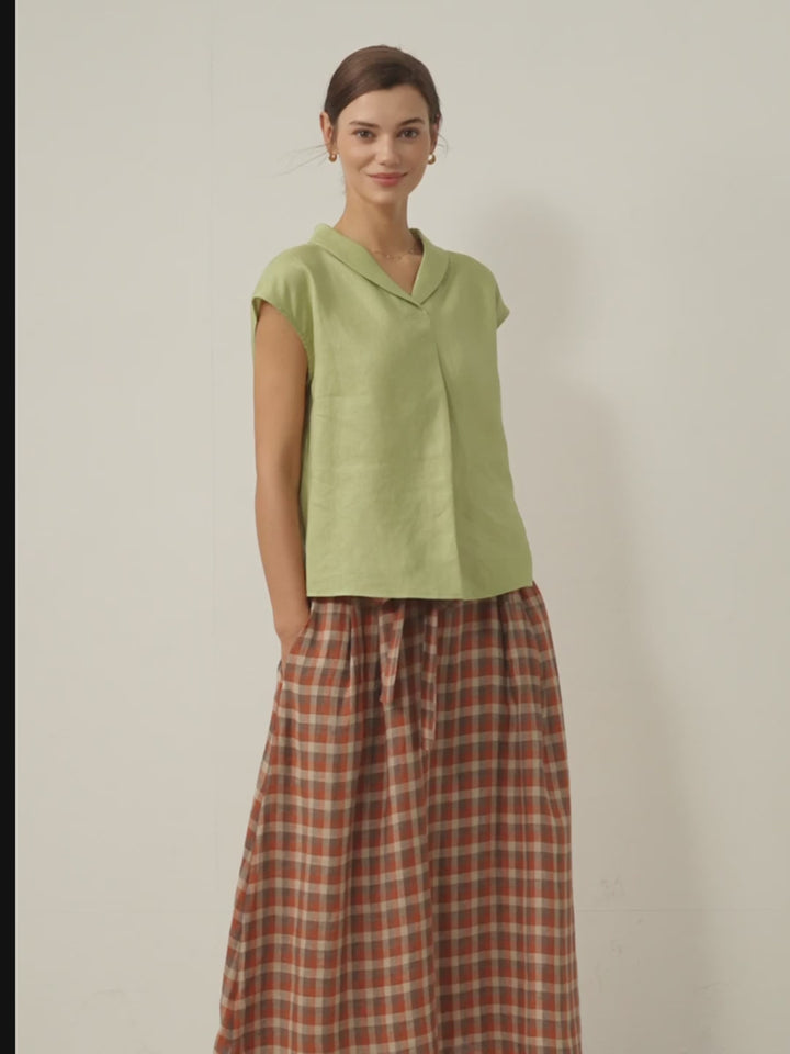 ELARA | 100% LINEN SHAWL V-NECK CAP SLEEVES TOP