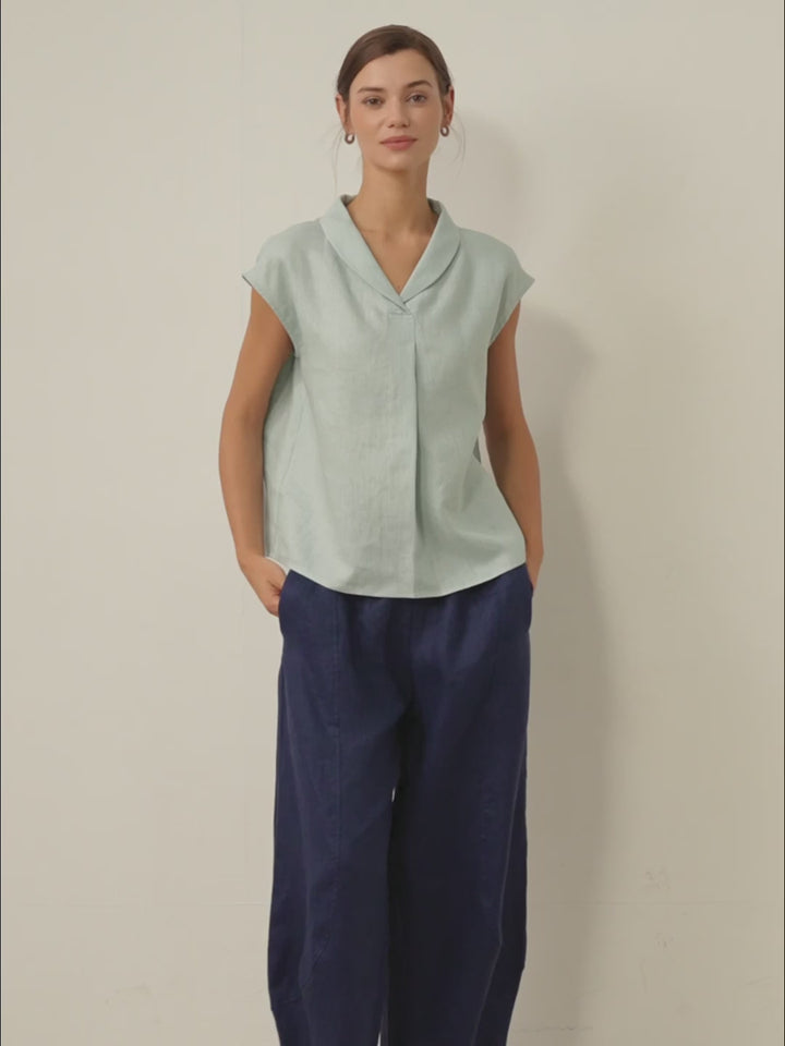 ELARA | 100% LINEN SHAWL V-NECK CAP SLEEVES TOP