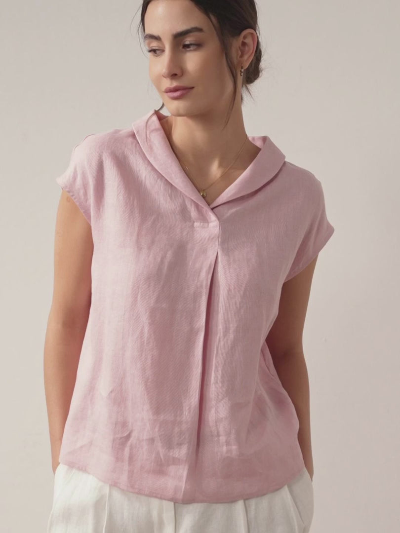 ELARA | 100% LINEN SHAWL V-NECK CAP SLEEVES TOP